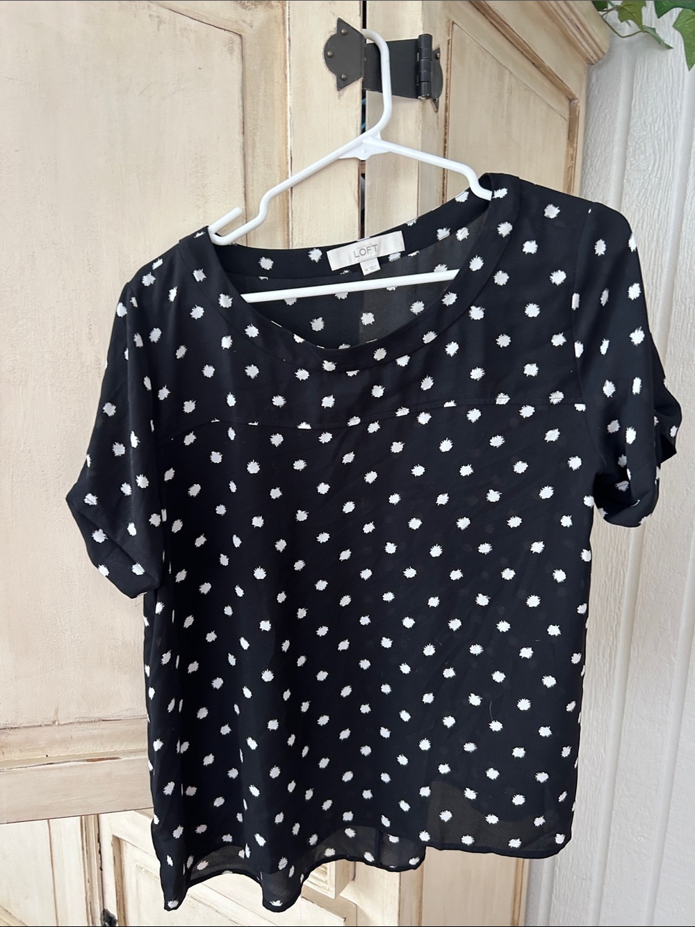 LOFT Black Short Sleeve Polka Dot Top